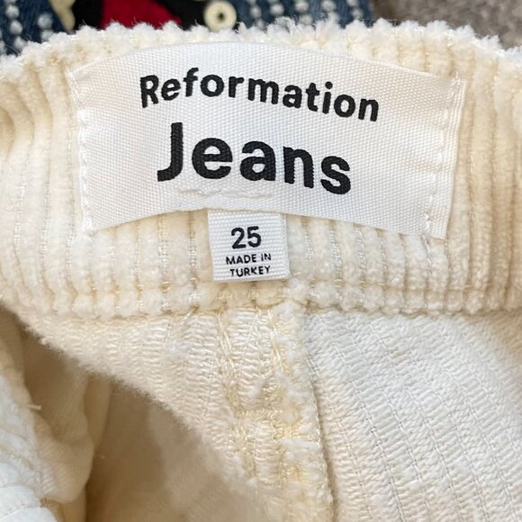 New Reformation Cynthia Button Fly Corduroy Straight Leg Pants Cream 25 - Picture 6 of 8